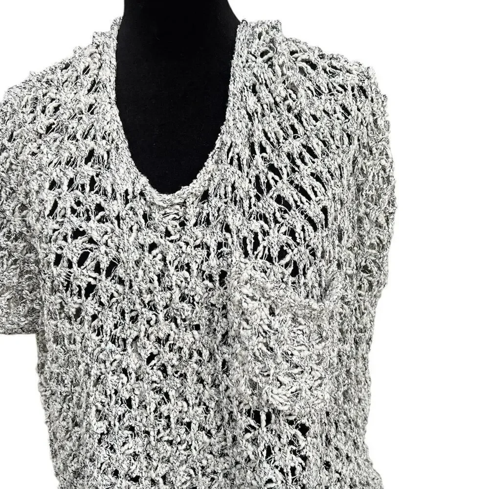 POL open weave, oversized crew neck, cropped sleeveless sweater, women's size S